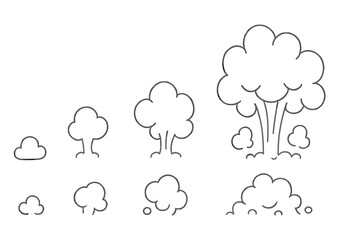Obraz premium Different sizes of trees and bushes arranged in a row showing simple nature elements without colors or details
