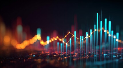 Modern financial data analysis display with vibrant color gradients showcasing market trends, growth patterns, and statistical graphics in digital format