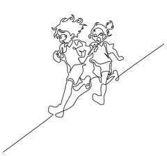 Children Running Line Art Illustration 
