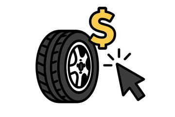 Buying tires online with a dollar sign and cursor icon for easy selection © Andrei