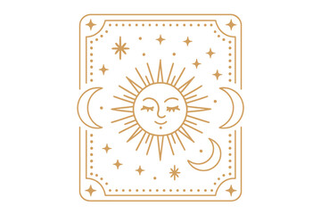 Design of a sun and moon with stars in a simple style suitable for decoration or art projects © Andrei