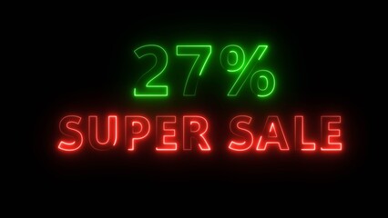 Neon 24% super sale illustration. Neon glowing percentage discount offer. Neon percentage number. Business percent offer.