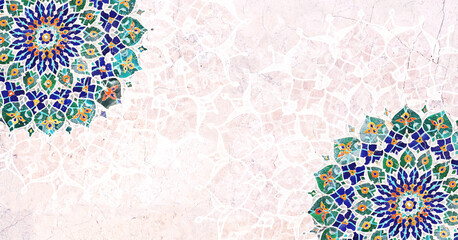 Horizontal or vertical background with ceramic tile decor. Detail of traditional persian marble...