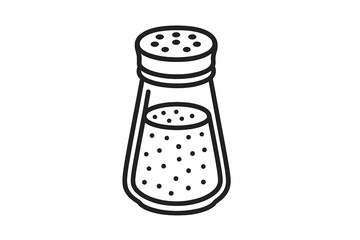 Glass salt shaker on a plain background with small holes on top for dispensing salt