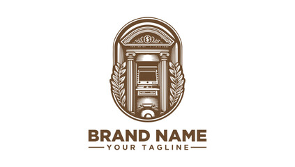 Vintage financial institution logo vector illustration with engraving style and icon
