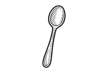 Spoon drawn with simple lines in black on white background showcasing its shape and design