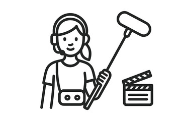 Team member prepares to film a scene using a boom mic and camera equipment during a project production at a filming location © Andrei