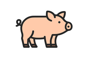Cartoon pig standing on four legs with a curly tail and no background