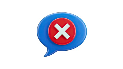 3D Speech Bubble with Red X Mark - Error Message
