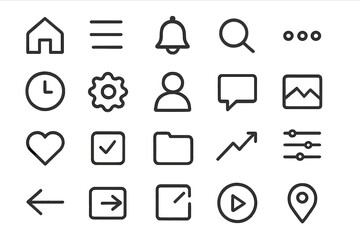 Fototapeta premium Essential user interface icons set for modern web and mobile application navigation design