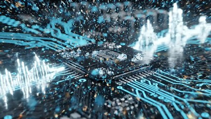 Intricate Circuit Board with Digital Waveforms: Technology and Data Processing. - Powered by Adobe