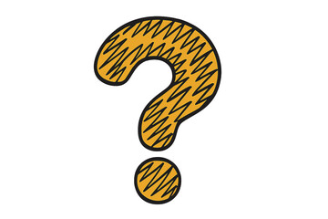 Stylized question mark symbol with yellow scribble texture and thick black outline on white background