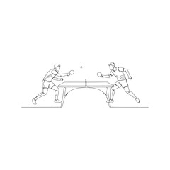 Two people playing table tennis continuous one line drawing. Ping pong players in a match, minimalist sport concept vector illustration.