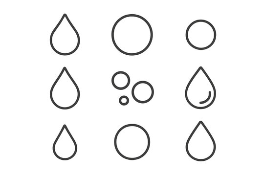 Minimalist symbols showing water drops and bubbles for liquid and moisture concepts