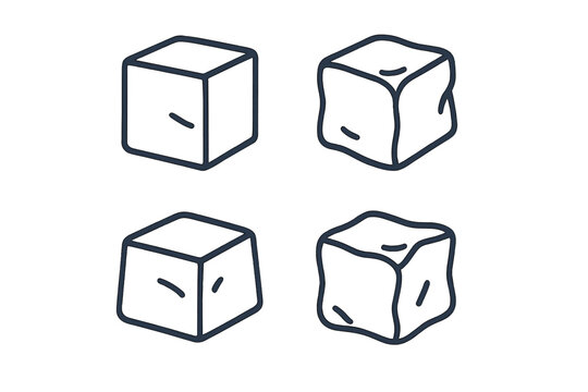 Set of four outline icons featuring various shapes of frozen ice cubes for cold drinks and refreshment