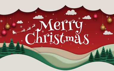 Festive Merry Christmas Paper Cut-Out Landscape