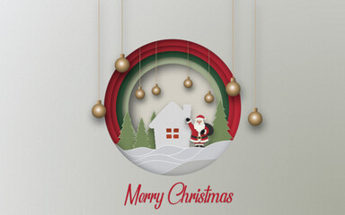 Paper Cut Christmas Scene with Santa and Ornaments