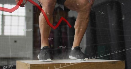 Man approaching plyo box, performing explosive box jumps for fitness tracking with HUD overlay - Powered by Adobe