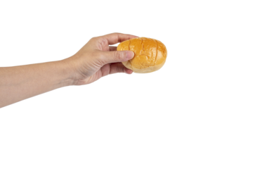 Bread loaf in hand on transparent background
