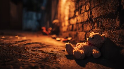 World Day Against Trafficking in Persons. National Human Trafficking Awareness Day. Concept of human trafficking. A child's toy lying abandoned in an alleyway with dark shadows around