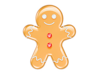 Liquid Glass Gingerbread Man Icon. Shiny Christmas Cookie Illustration with Cute Holiday Character, Glossy Icing Details, 3D Festive Vector Art for Seasonal Decor and Winter Designs