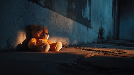 World Day Against Trafficking in Persons. National Human Trafficking Awareness Day. Concept of human trafficking. A child's toy lying abandoned in an alleyway with dark shadows around