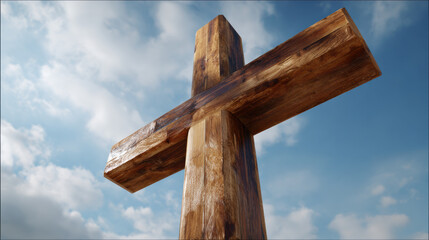 Fototapeta premium Wooden cross sky cloud faith hope spiritual religion outdoor