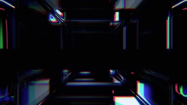 Abstract animation, colorful glass tunnel with color refraction effect, 4k seamless looping video, 3d render