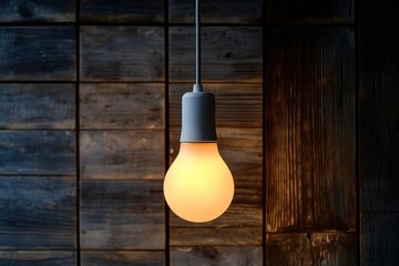 Glowing Orb Lamp, Rustic wooden background with bright orb and warm lighting.