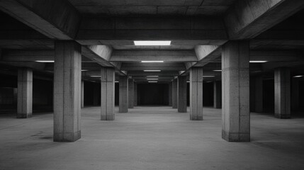 Explore Structure of Architecture with Columns and Beams of Concrete Gray