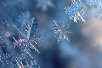 Detailed frost filigree: microscopic ice crystals on a frosted glass surface