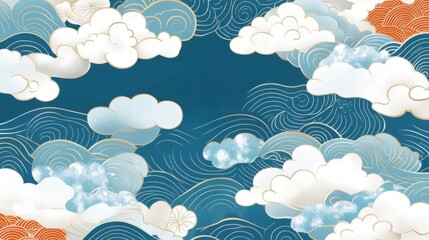 Enjoy Artistic Waves with Clouds and Golden Lines in Background Theme