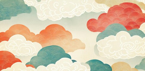 View of Sky Clouds with Colorful Wave Texture and Serene Atmosphere Concept