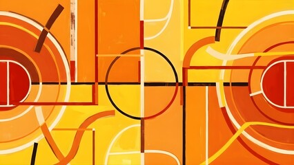 A worn outdoor basketball court with a single hoop at sunset, bathed in warm golden light.