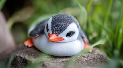 Adorable Baby Penguin Resting in Nature's Embrace, a Captivating Wildlife Moment