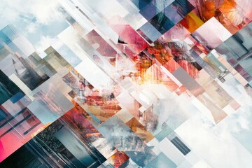 Explore Abstract Cityscapes With Interlocking Squares And Diagonal Composition.