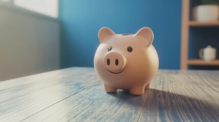 Piggy Bank Savings on Wooden Table with Finance Concept and Banking