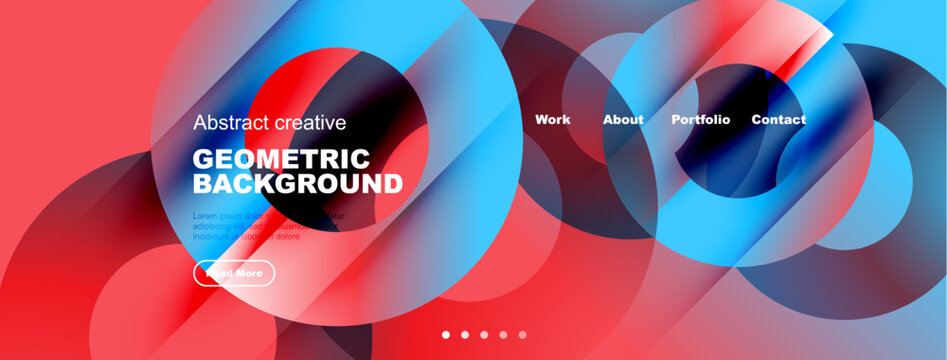Abstract geometric background design. Vibrant colors, flowing shapes, website header elements present. Modern aesthetic, clean layout. - Powered by Adobe