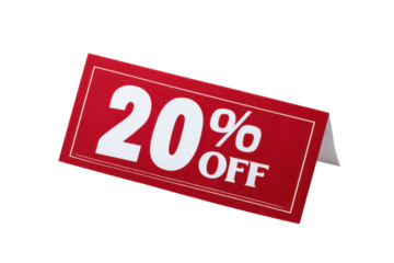 Red 20 Percent Off Sale Tag with White Border on Black discount twenty, Isolated On White Background, Png Transparent