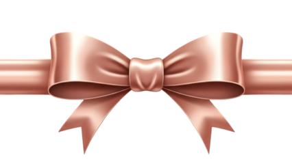Elegant rose gold ribbon bow isolated on black background for festive design