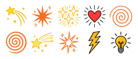 Fototapeta premium Set of hand-drawn elements with energy and idea icons