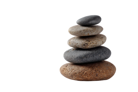 Stacked smooth river stones balanced on black background rock, Isolated On White Background, Png Transparent - Powered by Adobe
