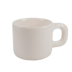 First of a series. Realistic 3D mockup of a unique low cylinder ceramic mug with a handle. Clean vector template for branding, perfect for showcasing logo or artwork.