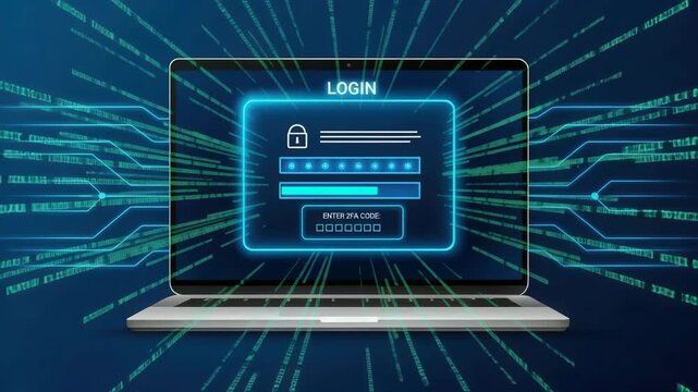 Digital login interface and two factor authentication panel showcasing cybersecurity access verification.