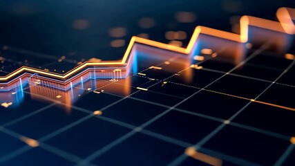 Rising glowing data chart over a digital grid surface showing financial growth trend, analytical progress, market performance, and modern technology insight - Powered by Adobe