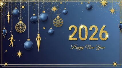 New year 2026 with blue and gold decorations