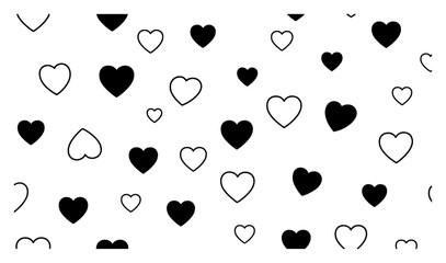 Seamless pattern with black hearts and outline shapes vector illustration for romantic valentines day background