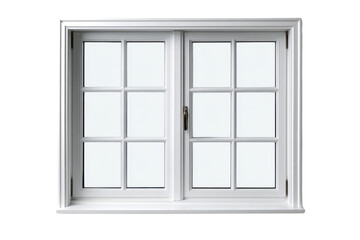 Obraz premium White Double Pane Window with Grid and Dark Handle on Black Background image, Isolated On White Background, Png Transparent