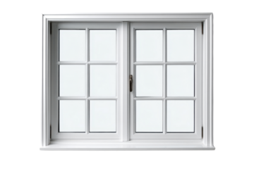 White Double Pane Window with Grid and Dark Handle on Black Background image, Isolated On White Background, Png Transparent