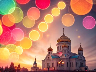 Obraz premium The golden cupolas of the historic Cathedral of Christ the Savior and Saint Sophia Cathedral define the orthodox architecture of the Moscow city skyline against a beautiful night sky in Russia